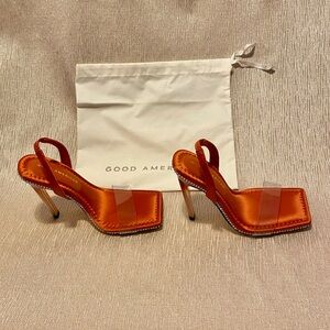 Good American Crystal Crush Stiletto Heels Orange Size 4 NEW
